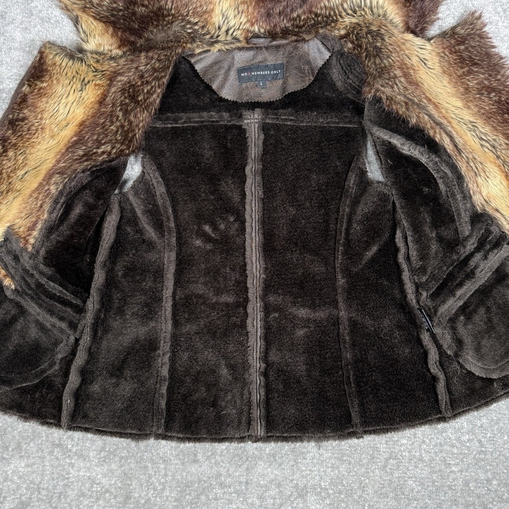 Members Only Vest Women's Large Brown Natalie Moto Faux Fur Full Zip - Picture 5 of 10